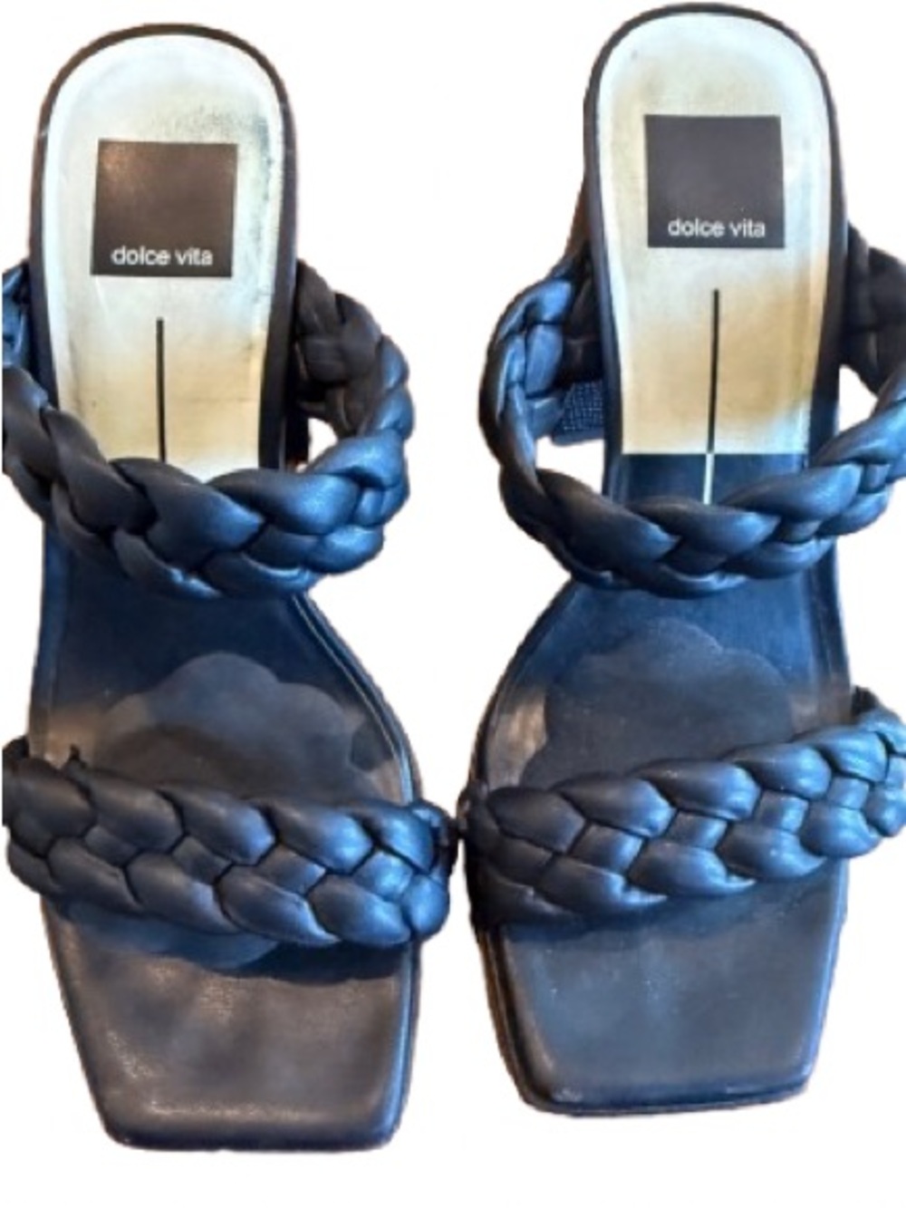 Dolce Vita Black Braided platform chunky Double Strap Sliip on sandals 7.5